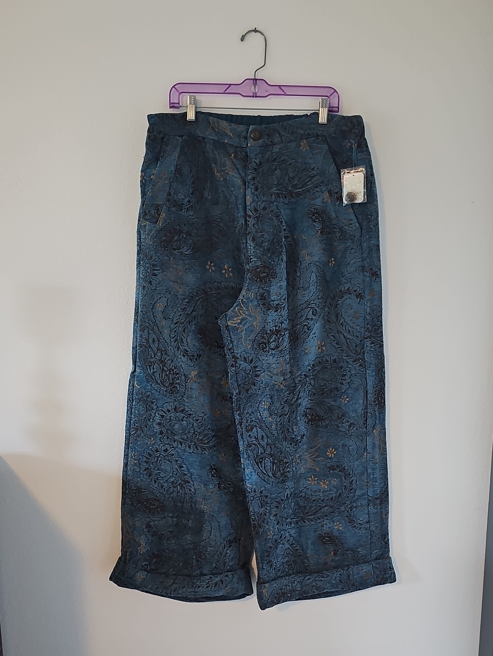 ●●FREE PEOPLE BLUE TAPESTRY PAISLEY WIDE LEG PANTS NWT S.XL●●